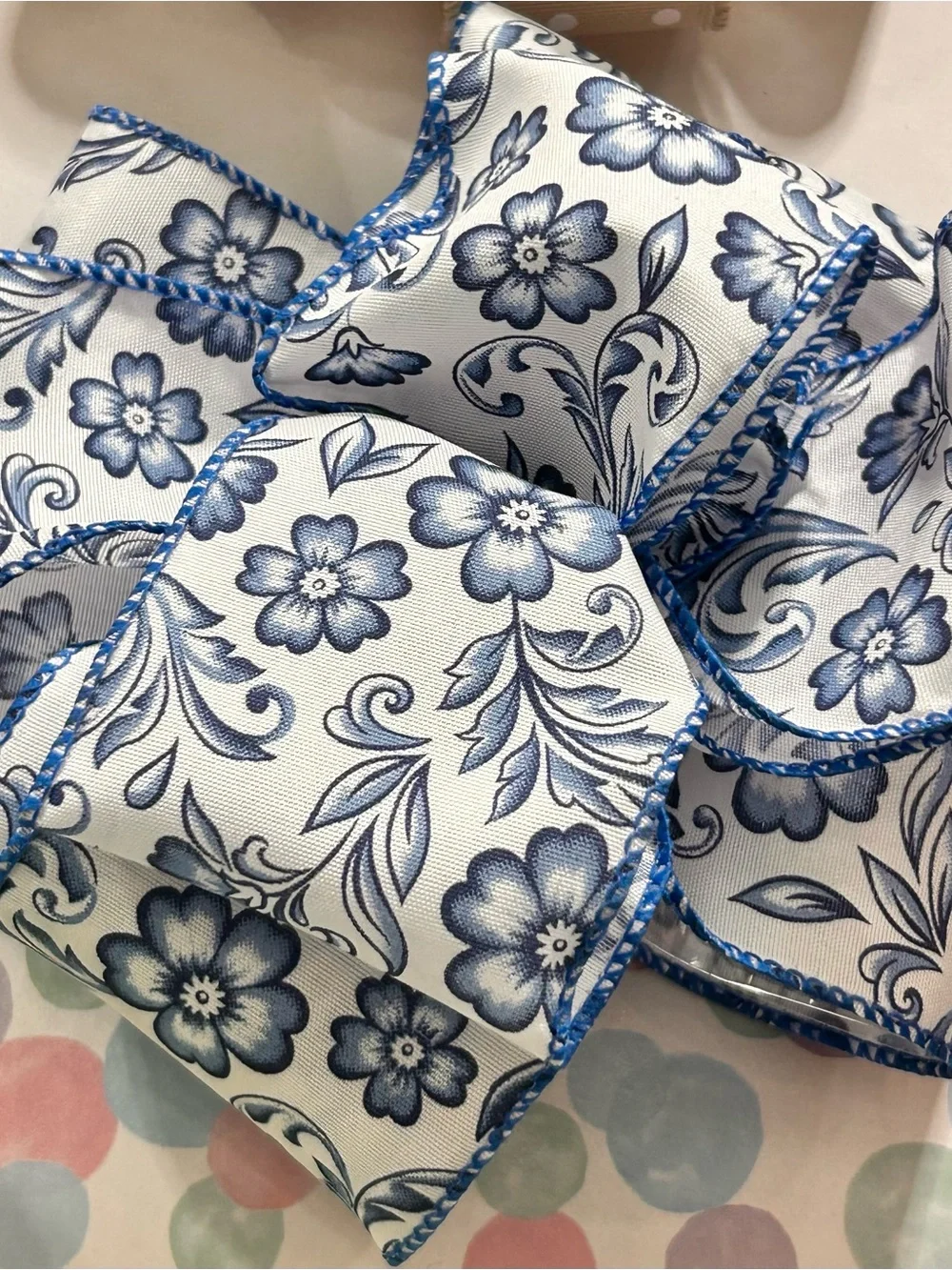 Kirkland Signature Blue Floral Wired-Edged Ribbon 50YD, 2.5 inches New